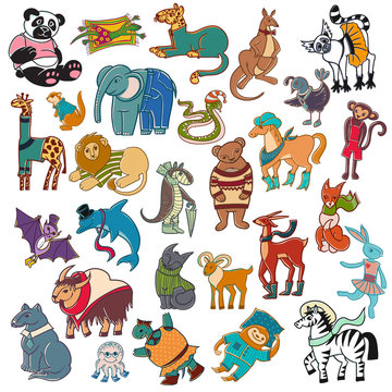 cartoon doodle animals set