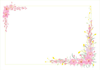 wreath or frame of pink  flowers on white background