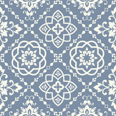 seamless tile with Victorian motives in blue and grey