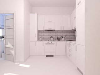 3D visualization of interior design living in a studio apartment