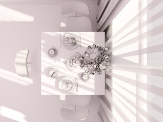 3D visualization of interior design kitchen in a studio apartment