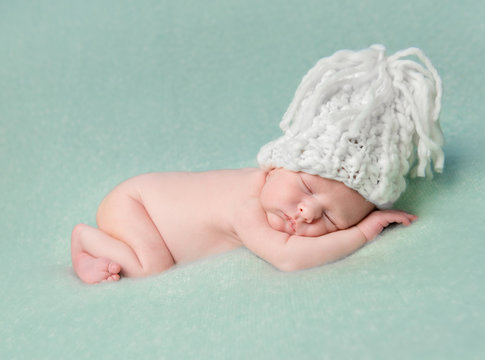 Cute Newborn Baby Naked In A Big Hat