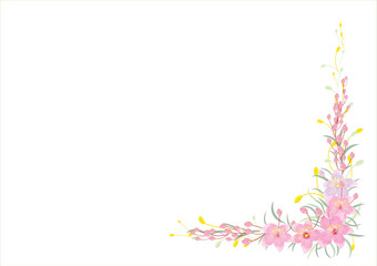 wreath or frame of pink  flowers on white background