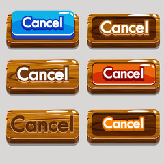 Cartoon wood buttons CANCEL for game