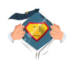 man opening shirt to show alphabet 