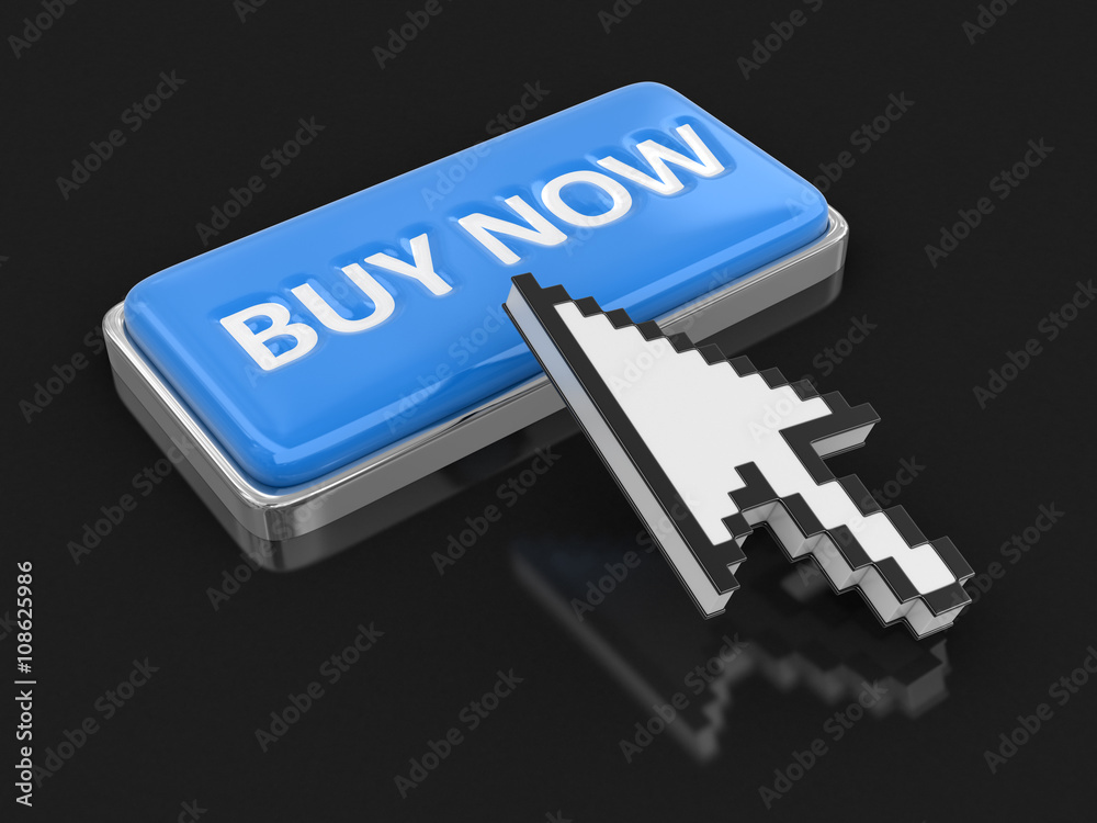 Poster cursor and button buy now. image with clipping path