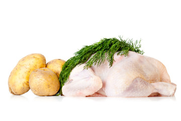 Raw chicken with potatoes