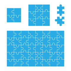 Puzzle template in blue color isolated on white.