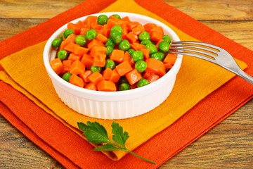 Juicy Vegetable Stew. Paprika, Peas and Carrots. Diet Food.