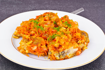 Fish in Greek with Onion and Carrot