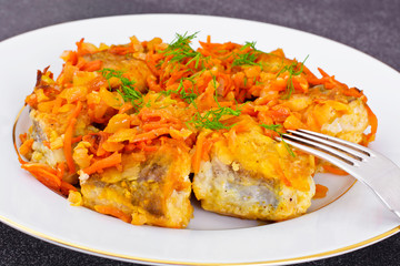Fish in Greek with Onion and Carrot