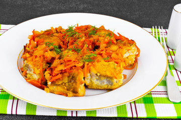 Fish in Greek with Onion and Carrot