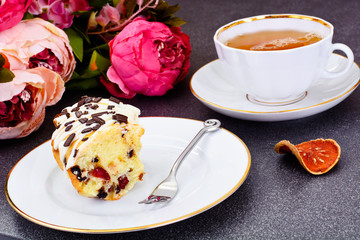 Curd Cake with White Icing and Chocolate