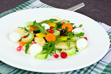 Dietary Delicious Salad on White Plate of Arugula, Par, Walnut a
