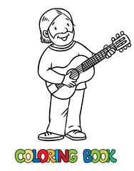 Funny musician or guitarist. Coloring book