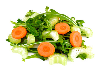 Arugula, Carrot, Olive and Celery Isolated on White Background