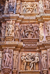 Bas-relief at famous ancient temple in Khajuraho, India