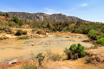 Beautiful landscape with a murky river in Madagascar