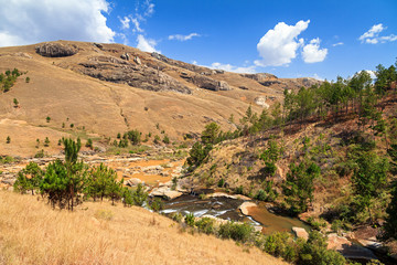 Fototapeta na wymiar Beautiful landscape with a river and hills in Madagascar