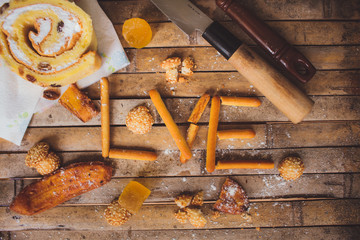 biscuits cake  on  brown board rustic love shaped Valentine's Da