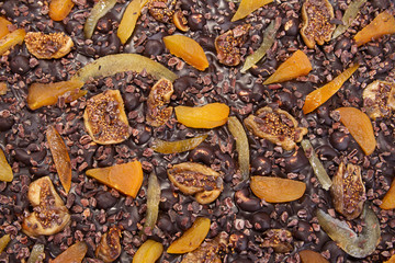 chocolate texture, figs, dried apricots