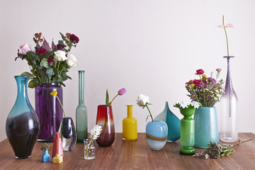vases and flowers with interior concept