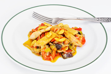 Chicken with Cashew Nuts, Vegetables and Soy Sauce. Asian Cuisin