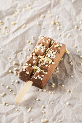 Chocolate ice cream on stick
