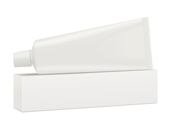 White toothpaste tube and package. Vector