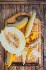 yellow melon Cantaloupe  slices with shape heart