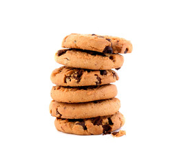 Chocolate chip cookies on white background