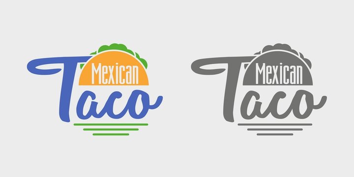 Taco icon or logo concept. Vector dark grey and color icon on light grey background