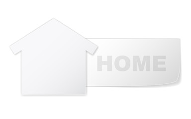 Symbol of home like paper label and  text - home. Vector concept house symbol for web.