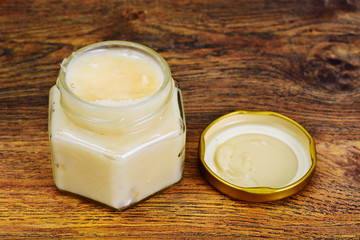 Glass Jar with Cream Honey Bee