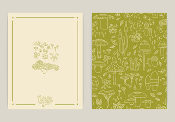 Set of cards. vector floral backgrounds with mushrooms