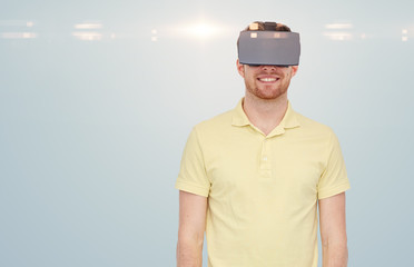 happy man in virtual reality headset or 3d glasses