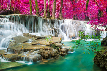 Waterfall in autumn forest at Erawan waterfall National Park, Thailand 