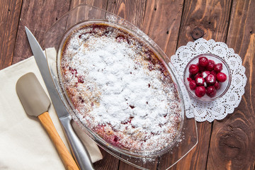 Cherry pie in a glass a plate and saucer cherries