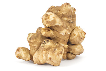 Fresh raw Jerusalem artichoke isolated on white background