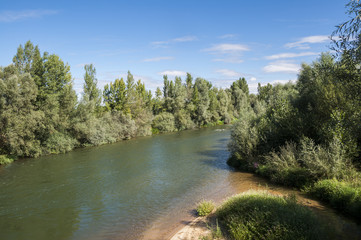 Views of the River Esla on its way through Villanueva de las Manzanas Municipality, in Leon Province, Spain