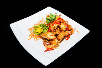 fried big shrimps with butter garlic and pepper