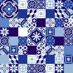 Panele Szklane  Ceramiczna mozaika w niebieskim stylu marokańskim