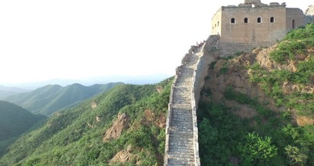 Aerial view of the world's longest wall soaring thousands of miles along mountaintops in China, it's the famous world heritage, landmark of China, build at Ming dynasty, about 500 years ago.