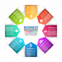 Vector circle arrows infographic, diagram, graph, presentation, chart. Business cycle concept with 8 options, parts, steps, processes. Info graphic data template.