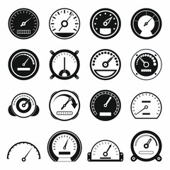 Speedometer icons set, black simple style