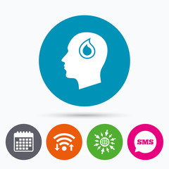 Head with drop sign icon. Male human head.