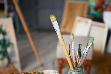 Closeup of painting brushes