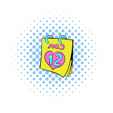 Calendar with Mothers Day date icon, comics style