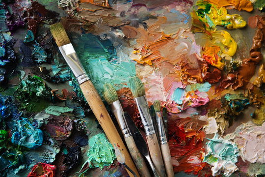palette with paintbrush and palette-knife