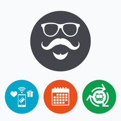 Mustache and Glasses sign icon. Hipster symbol.